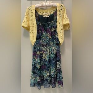 Old Navy floral sleeveless dress with crotched sweater to match, size M